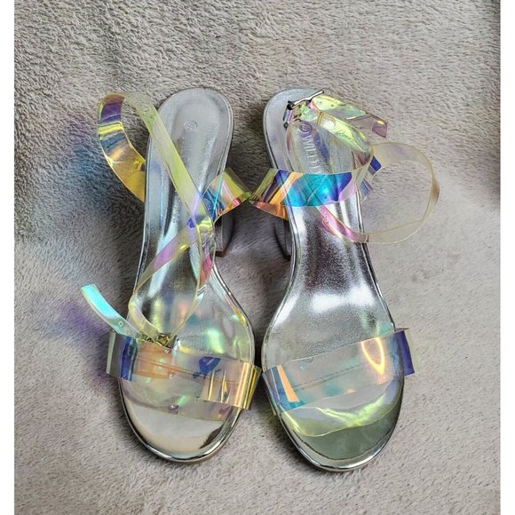 Fashion Women Pumps Transparent Strappy Buckle Sandals Block High Heels Sz 8 - Picture 3 of 8